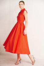 RUNWAY READY SCARLET WOVEN MIDI DRESS Flying Tomato