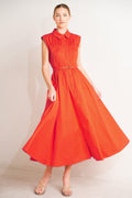 RUNWAY READY SCARLET WOVEN MIDI DRESS Flying Tomato