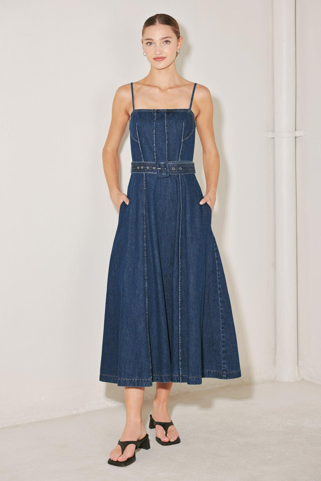UNDERSTATED ICON DENIM MIDI DRESS Flying Tomato