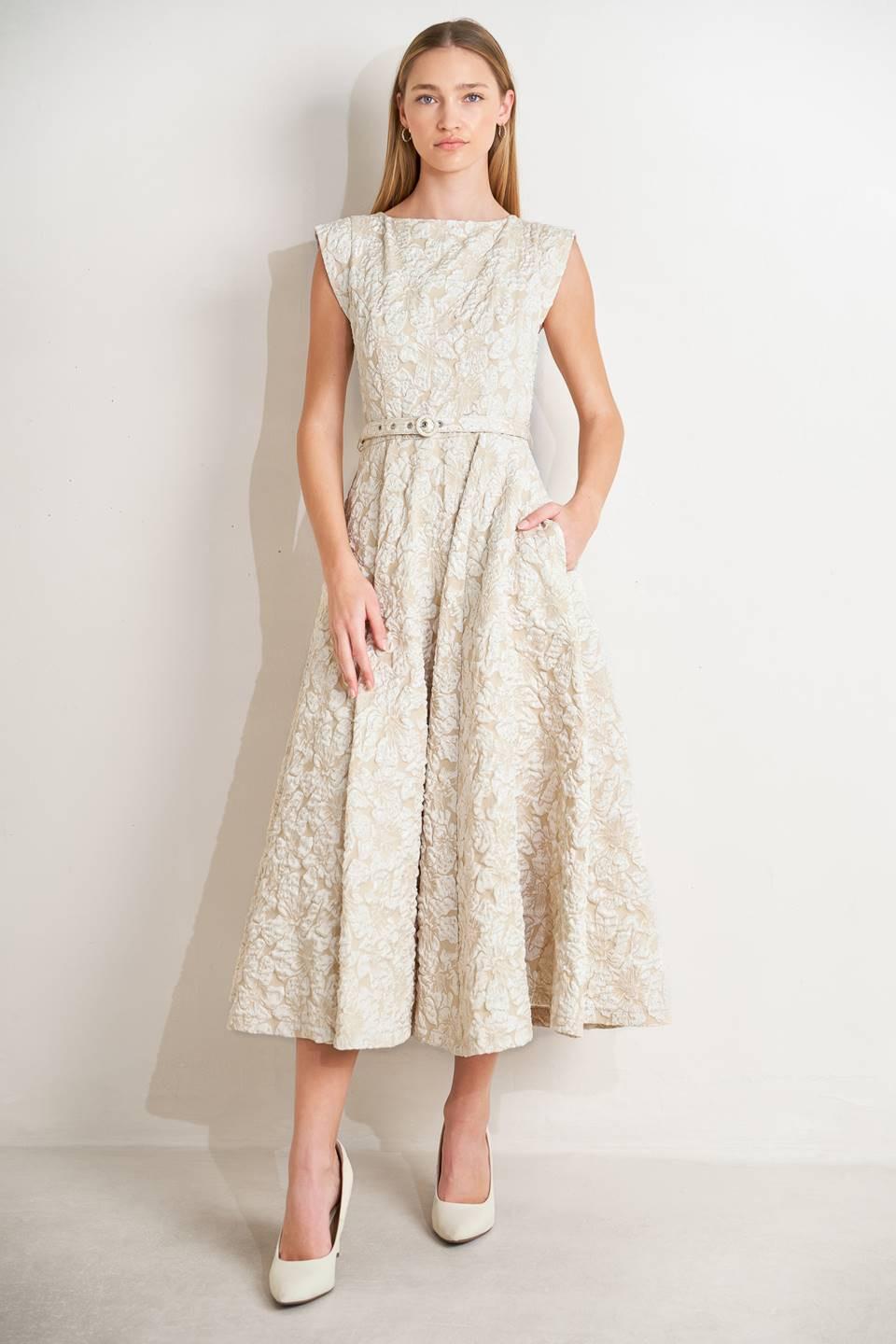 [PREORDER] STATEMENT IN IVORY WOVEN MIDI DRESS Flying Tomato