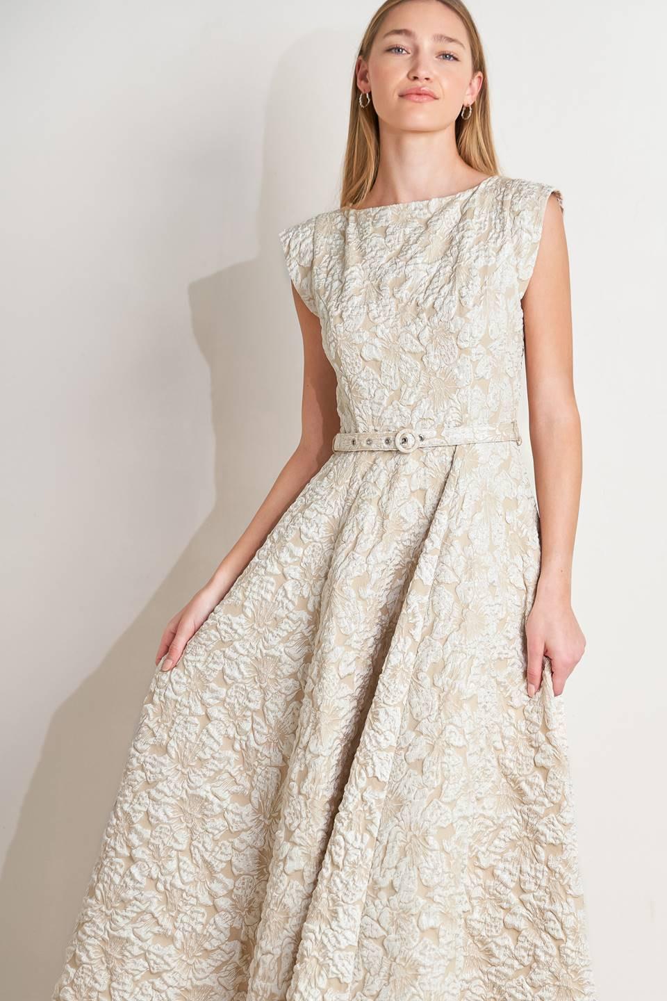 [PREORDER] STATEMENT IN IVORY WOVEN MIDI DRESS Flying Tomato