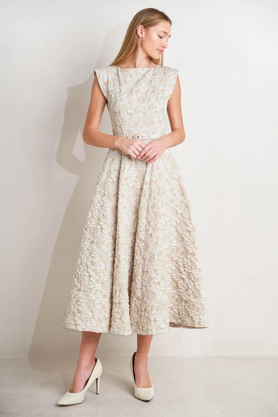 [PREORDER] STATEMENT IN IVORY WOVEN MIDI DRESS Flying Tomato