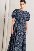 DARK BLOOM JACQUARD DENIM MIDI DRESS Flying Tomato