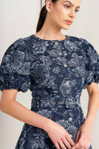 DARK BLOOM JACQUARD DENIM MIDI DRESS Flying Tomato