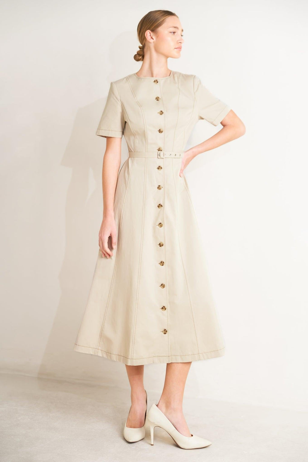 COMMAND THE ROOM WOVEN MIDI DRESS Flying Tomato