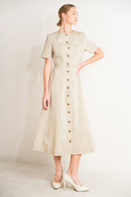 COMMAND THE ROOM WOVEN MIDI DRESS Flying Tomato