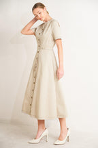 COMMAND THE ROOM WOVEN MIDI DRESS Flying Tomato