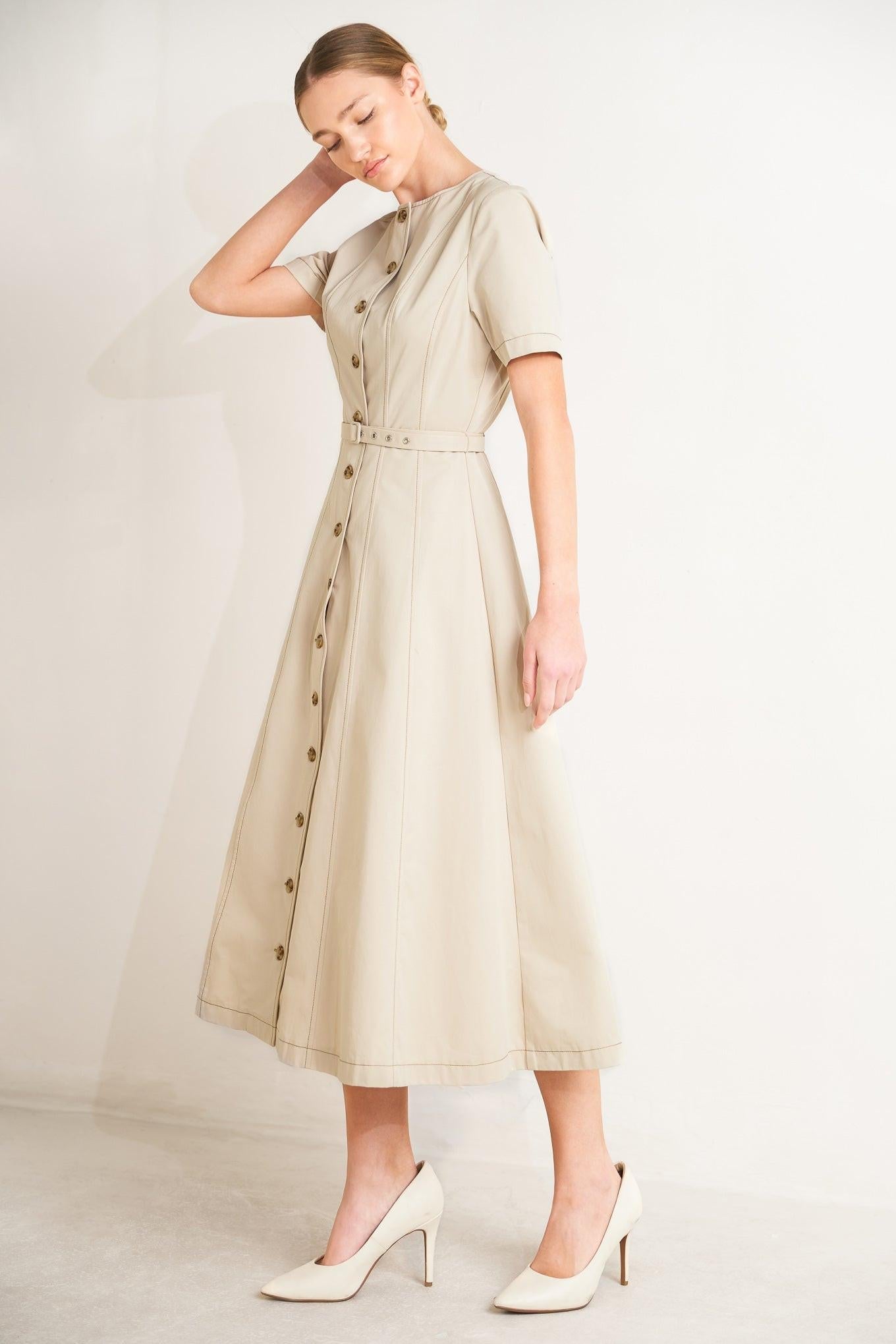 COMMAND THE ROOM WOVEN MIDI DRESS Flying Tomato