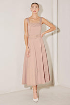 ELEVATED NEUTRAL BLUSH WOVEN MIDI DRESS Flying Tomato