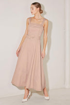 ELEVATED NEUTRAL BLUSH WOVEN MIDI DRESS Flying Tomato