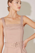 ELEVATED NEUTRAL BLUSH WOVEN MIDI DRESS Flying Tomato