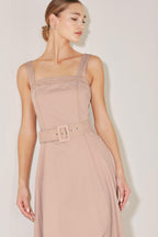 ELEVATED NEUTRAL BLUSH WOVEN MIDI DRESS Flying Tomato