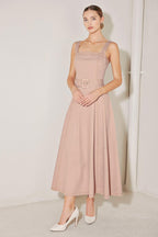 ELEVATED NEUTRAL BLUSH WOVEN MIDI DRESS Flying Tomato