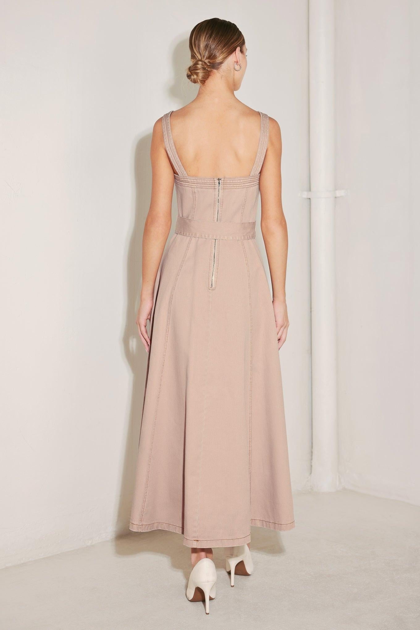 ELEVATED NEUTRAL BLUSH WOVEN MIDI DRESS Flying Tomato