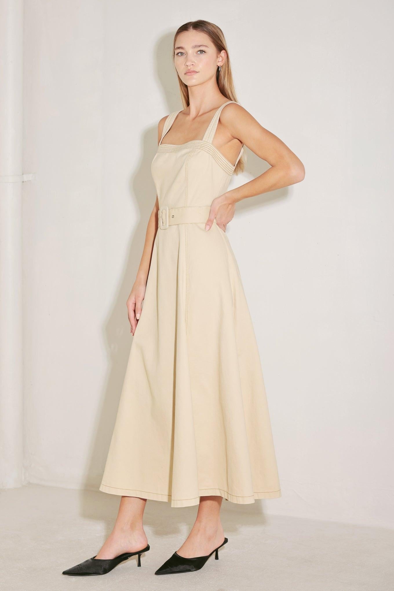 ELEVATED NEUTRAL WOVEN MIDI DRESS Flying Tomato
