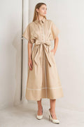 CATCH YOU LATER KHAKI WOVEN MIDI DRESS Flying Tomato