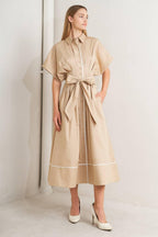 CATCH YOU LATER KHAKI WOVEN MIDI DRESS Flying Tomato