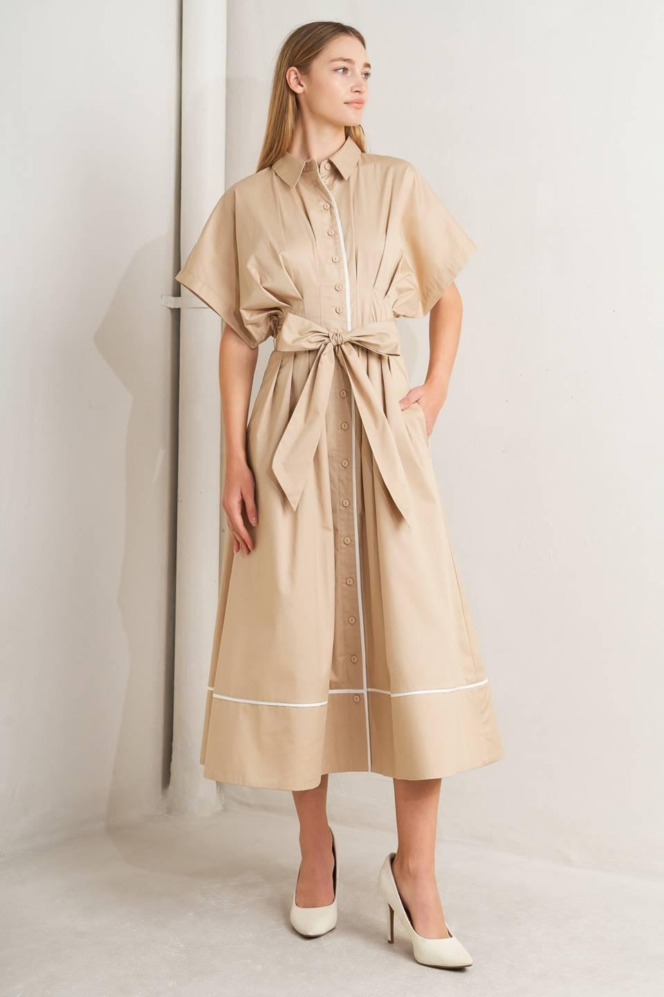 CATCH YOU LATER KHAKI WOVEN MIDI DRESS Flying Tomato