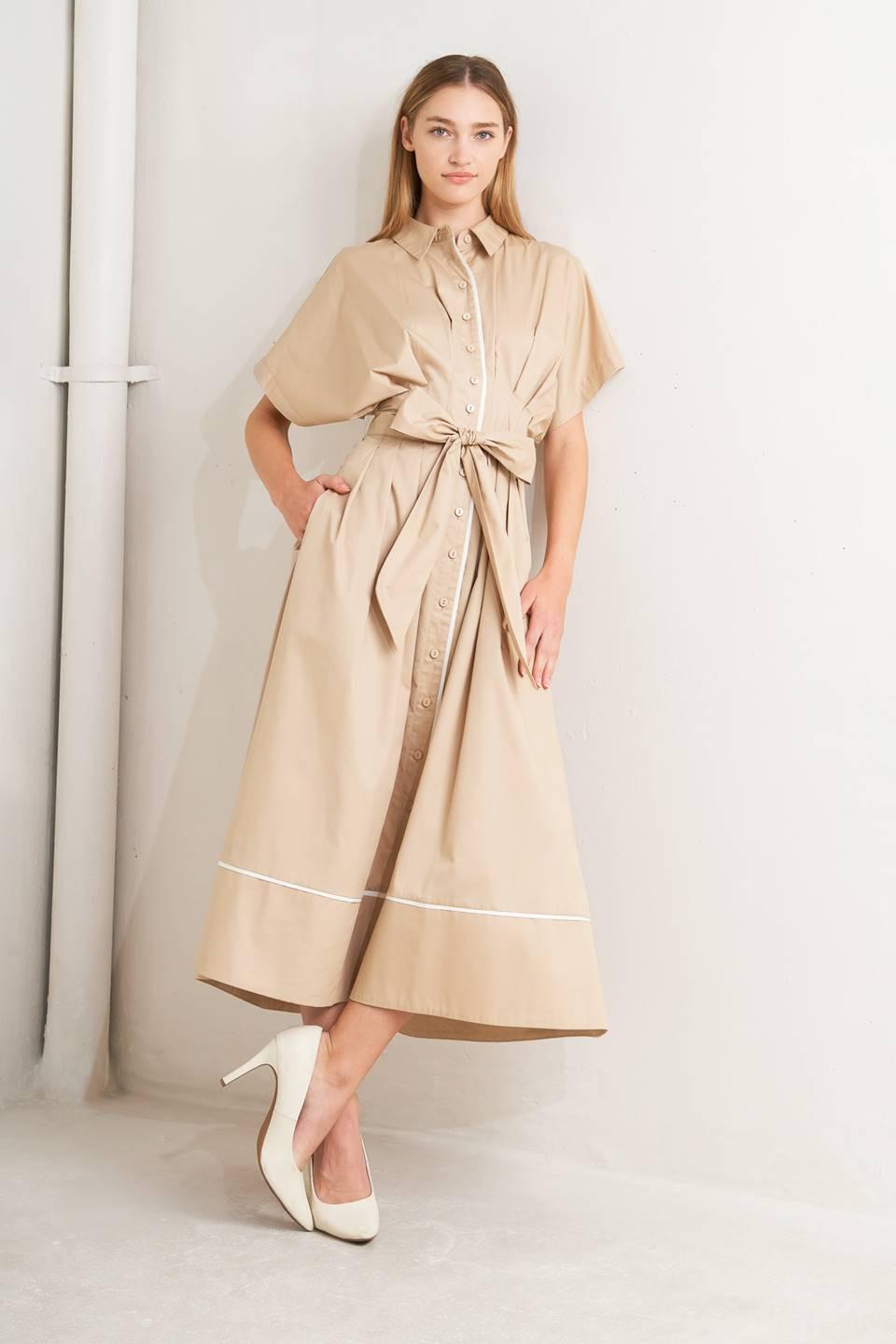 CATCH YOU LATER KHAKI WOVEN MIDI DRESS Flying Tomato