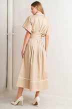 CATCH YOU LATER KHAKI WOVEN MIDI DRESS Flying Tomato