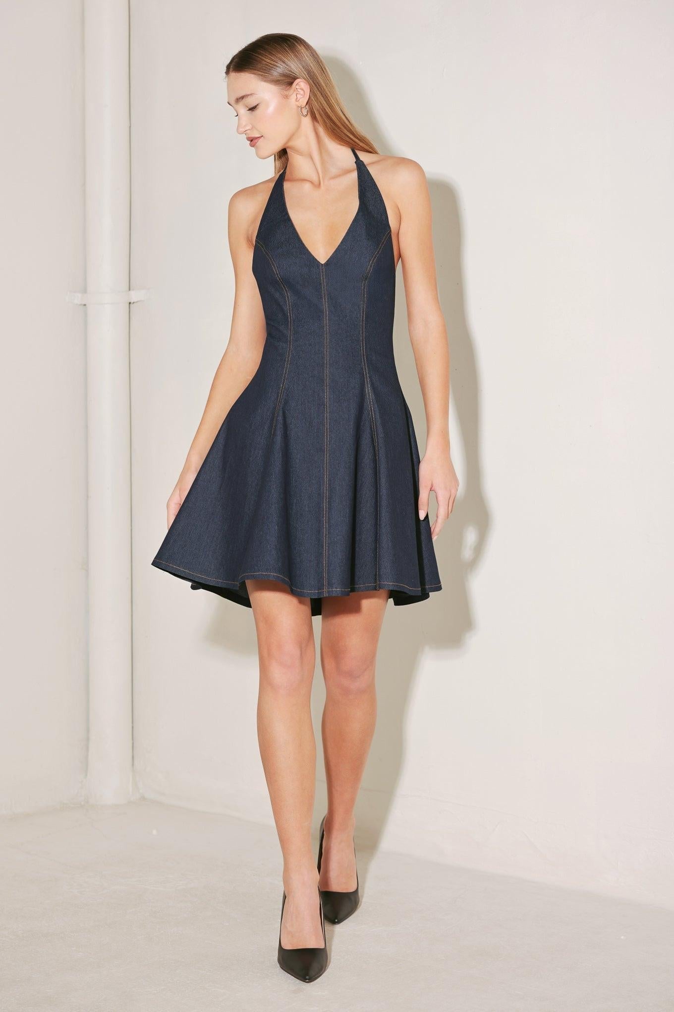 DARK WAVE DENIM MINI DRESS Flying Tomato