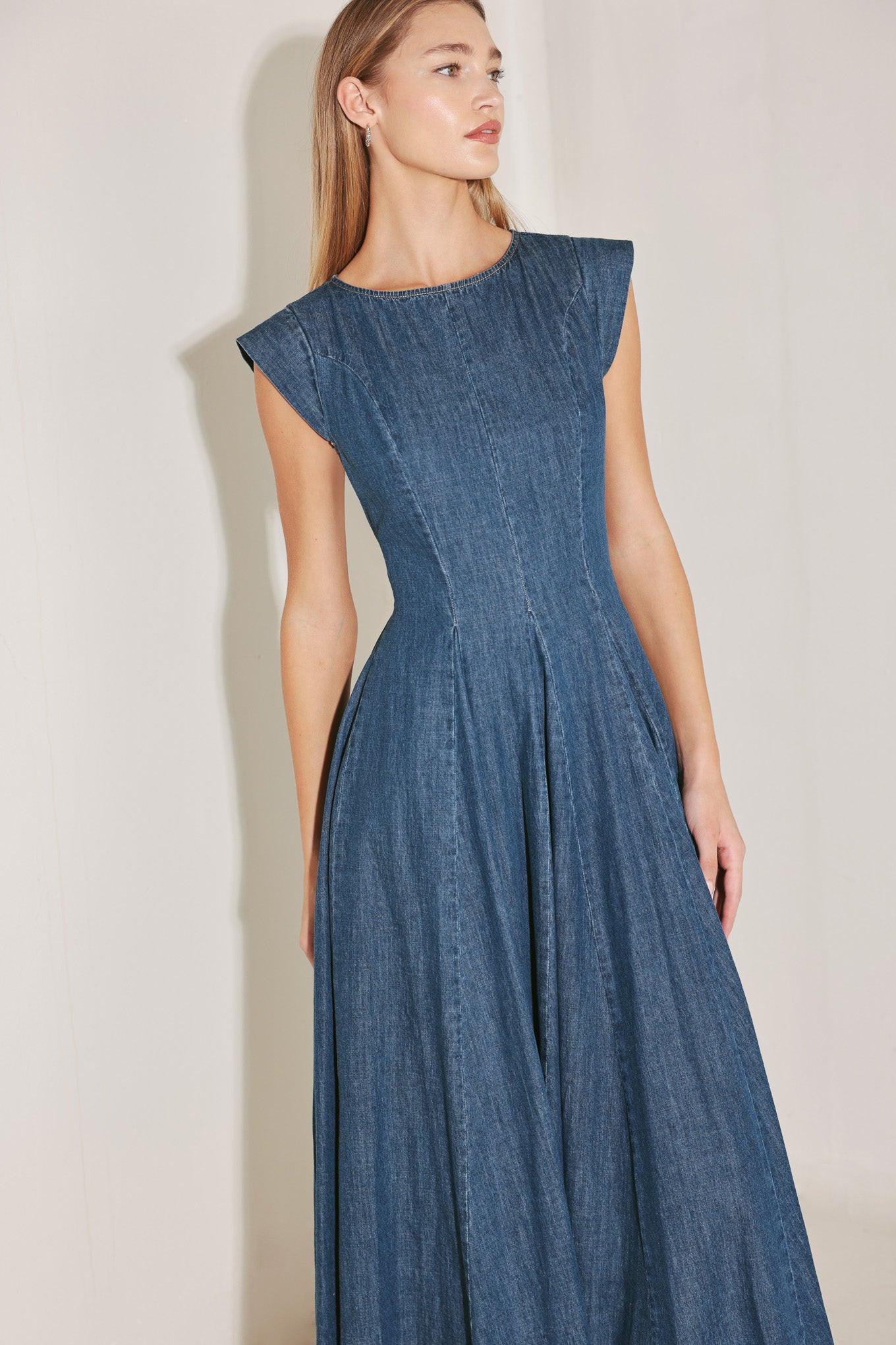 TIMELESS BLUE FORM DENIM MIDI DRESS Flying Tomato
