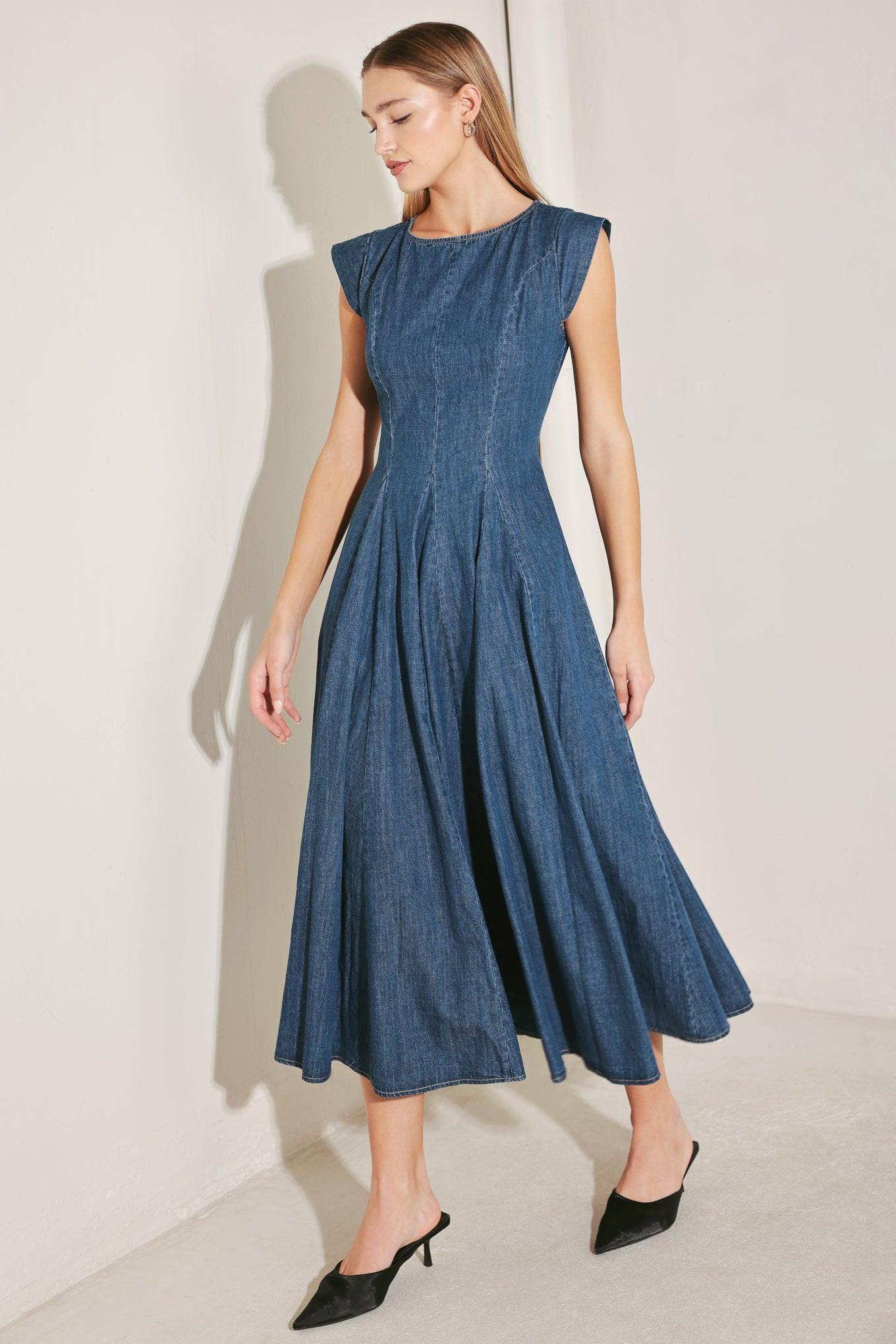 TIMELESS BLUE FORM DENIM MIDI DRESS Flying Tomato
