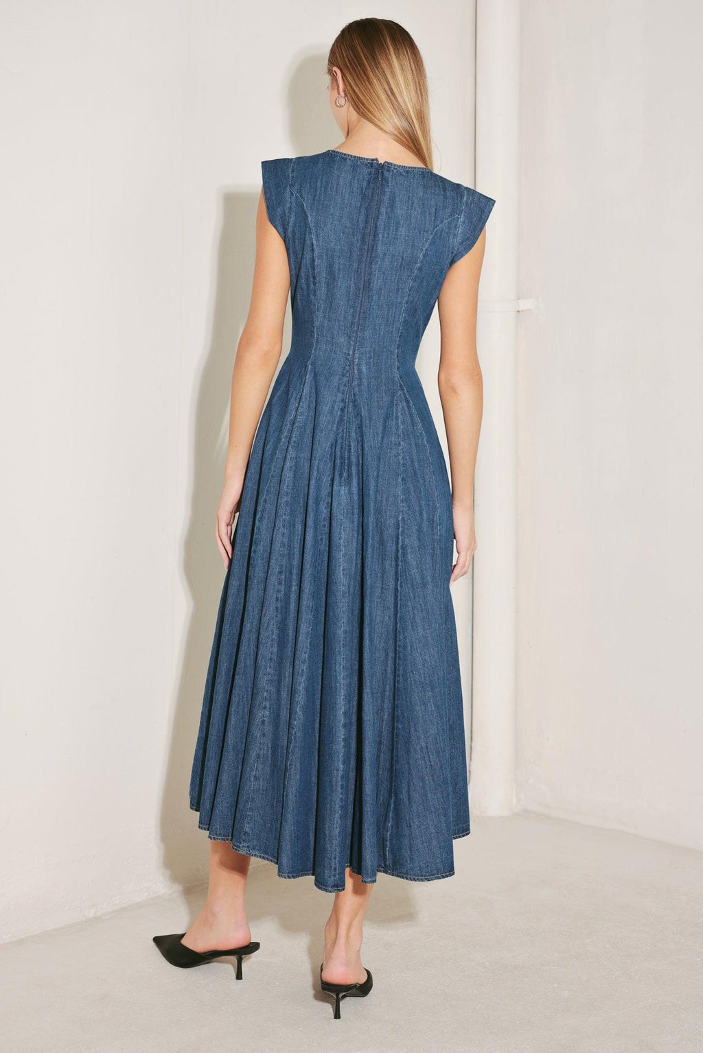 TIMELESS BLUE FORM DENIM MIDI DRESS Flying Tomato