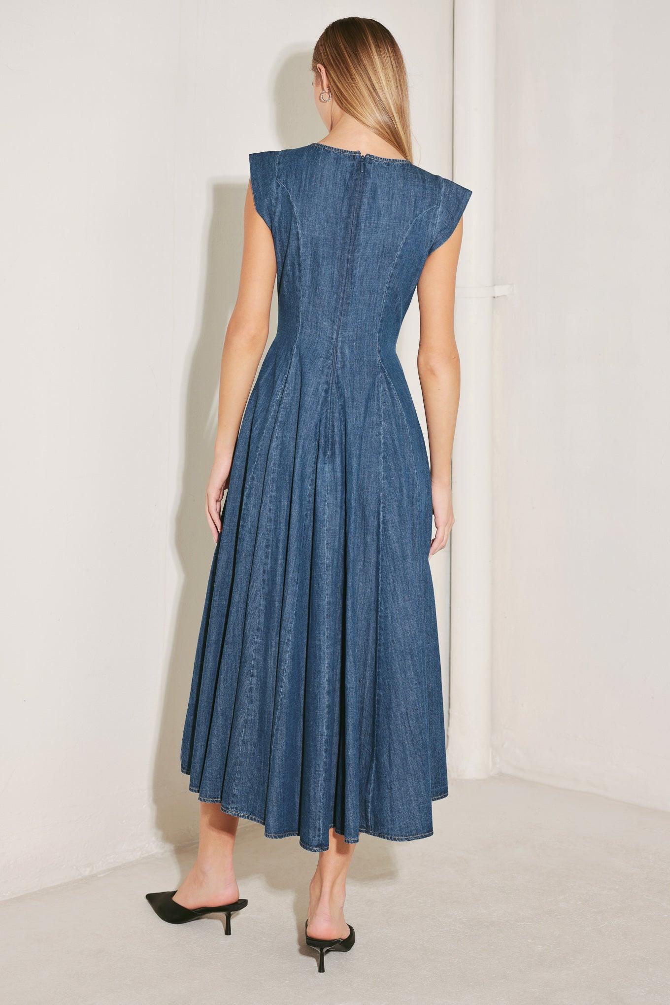 TIMELESS BLUE FORM DENIM MIDI DRESS Flying Tomato