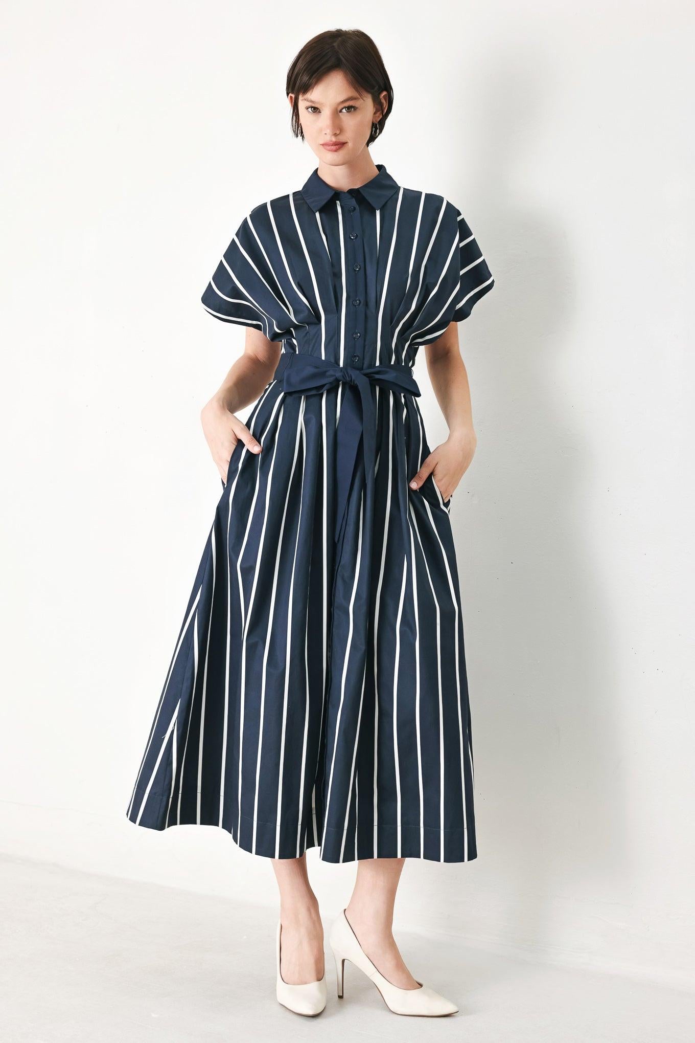 [PREORDER] PINSTRIPE STORY WOVEN MIDI DRESS Flying Tomato