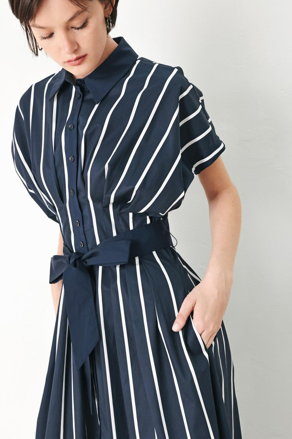 [PREORDER] PINSTRIPE STORY WOVEN MIDI DRESS Flying Tomato
