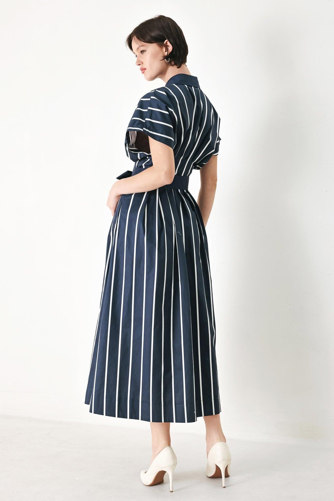 [PREORDER] PINSTRIPE STORY WOVEN MIDI DRESS Flying Tomato