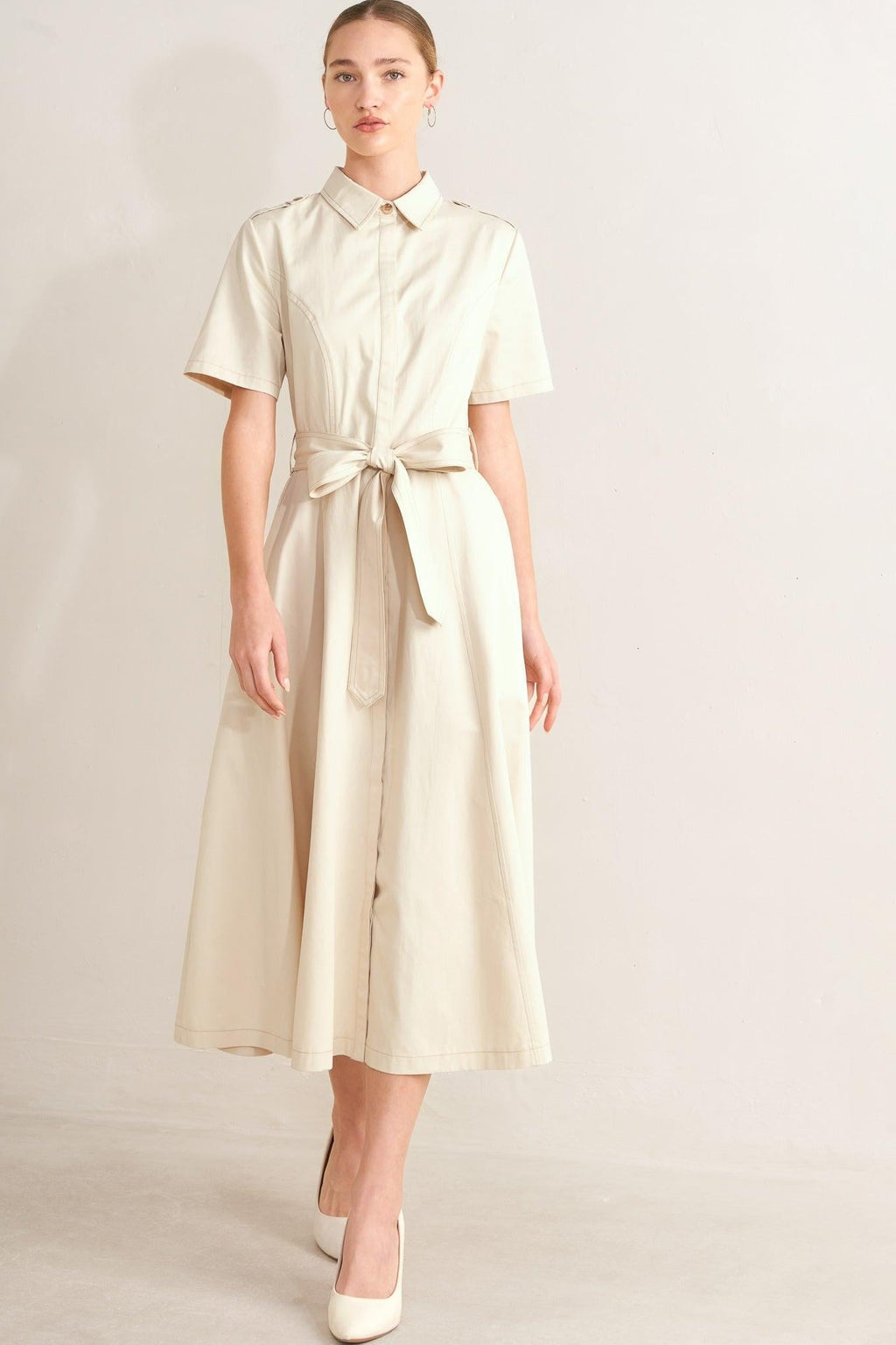SANDSTONE GRACE WOVEN MIDI SHIRT DRESS Flying Tomato