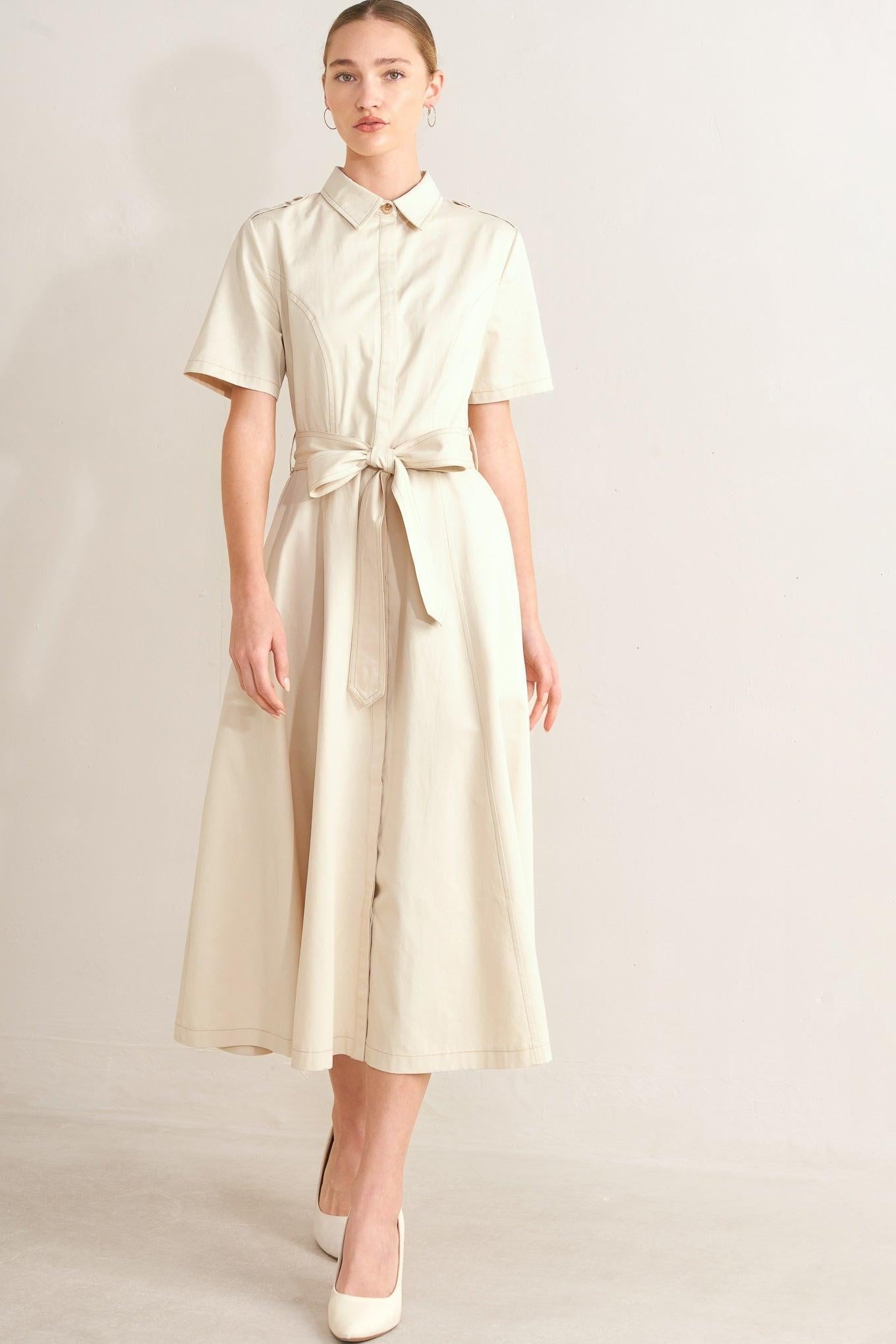 SANDSTONE GRACE WOVEN MIDI SHIRT DRESS Flying Tomato
