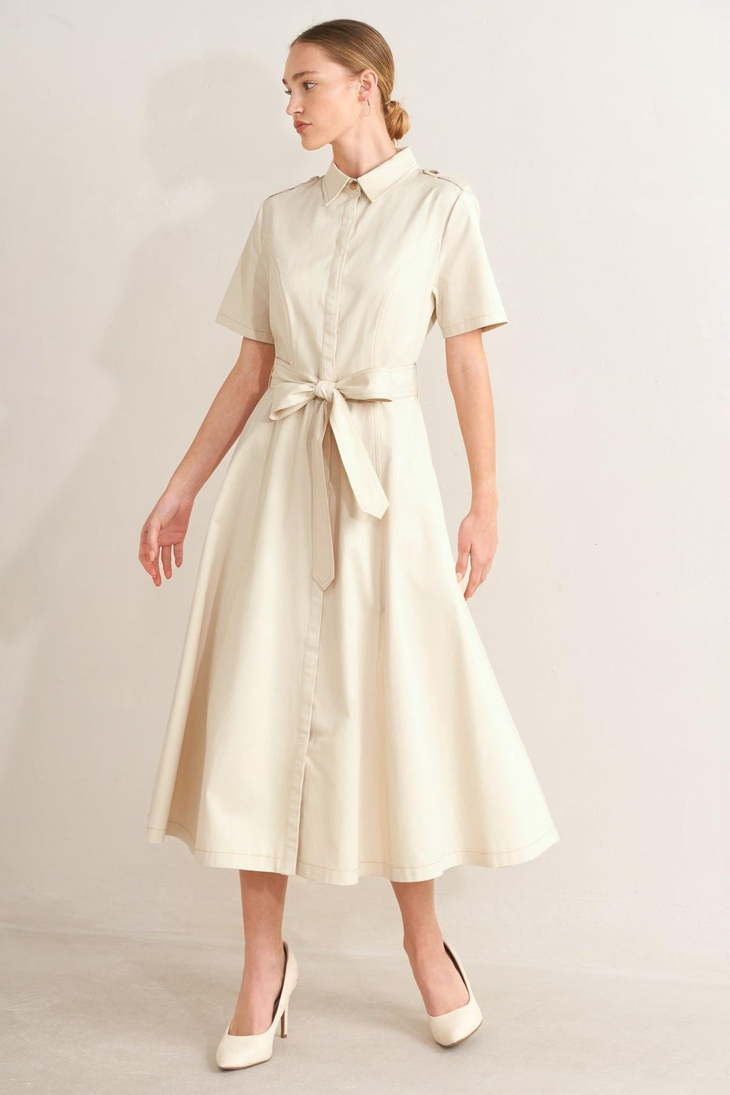 SANDSTONE GRACE WOVEN MIDI SHIRT DRESS Flying Tomato