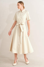 SANDSTONE GRACE WOVEN MIDI SHIRT DRESS Flying Tomato