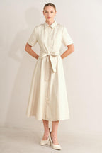 SANDSTONE GRACE WOVEN MIDI SHIRT DRESS Flying Tomato