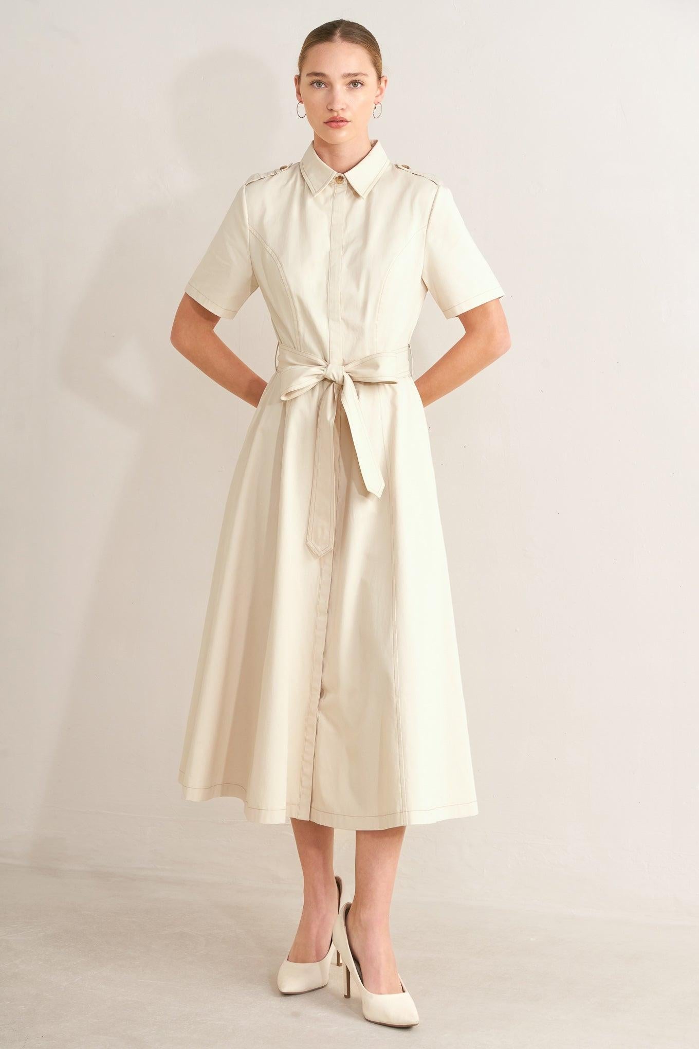 SANDSTONE GRACE WOVEN MIDI SHIRT DRESS Flying Tomato