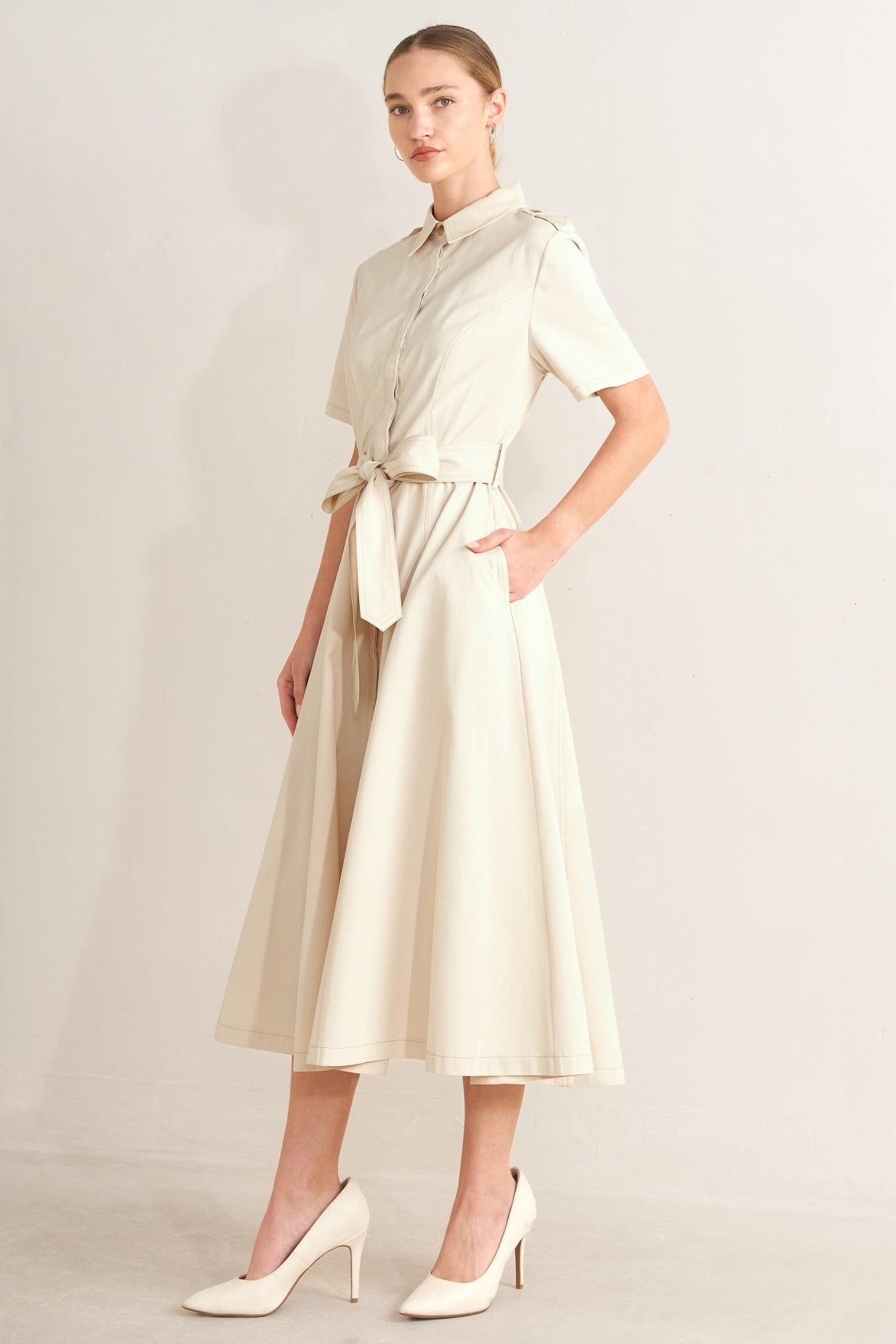 SANDSTONE GRACE WOVEN MIDI SHIRT DRESS Flying Tomato