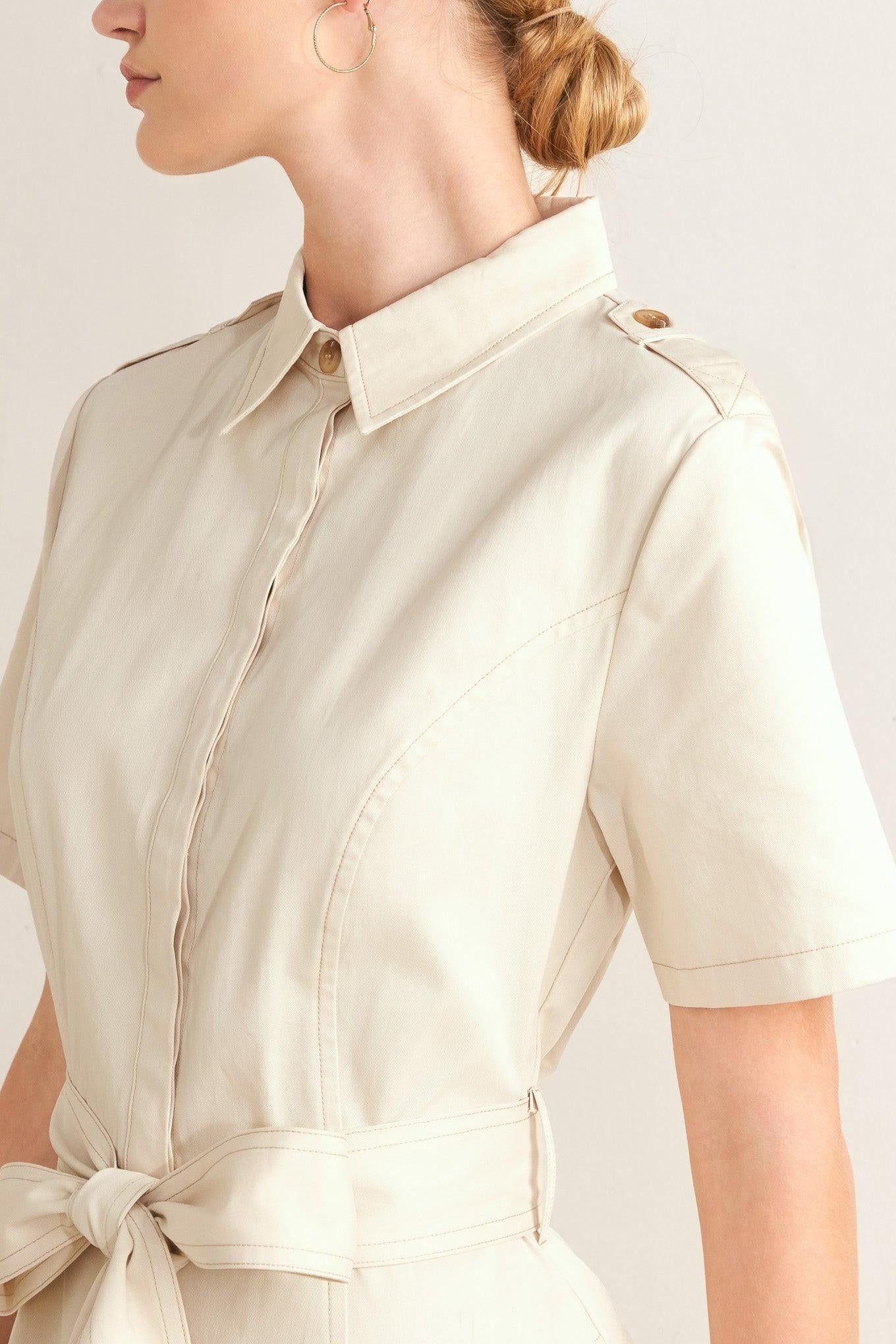 SANDSTONE GRACE WOVEN MIDI SHIRT DRESS Flying Tomato