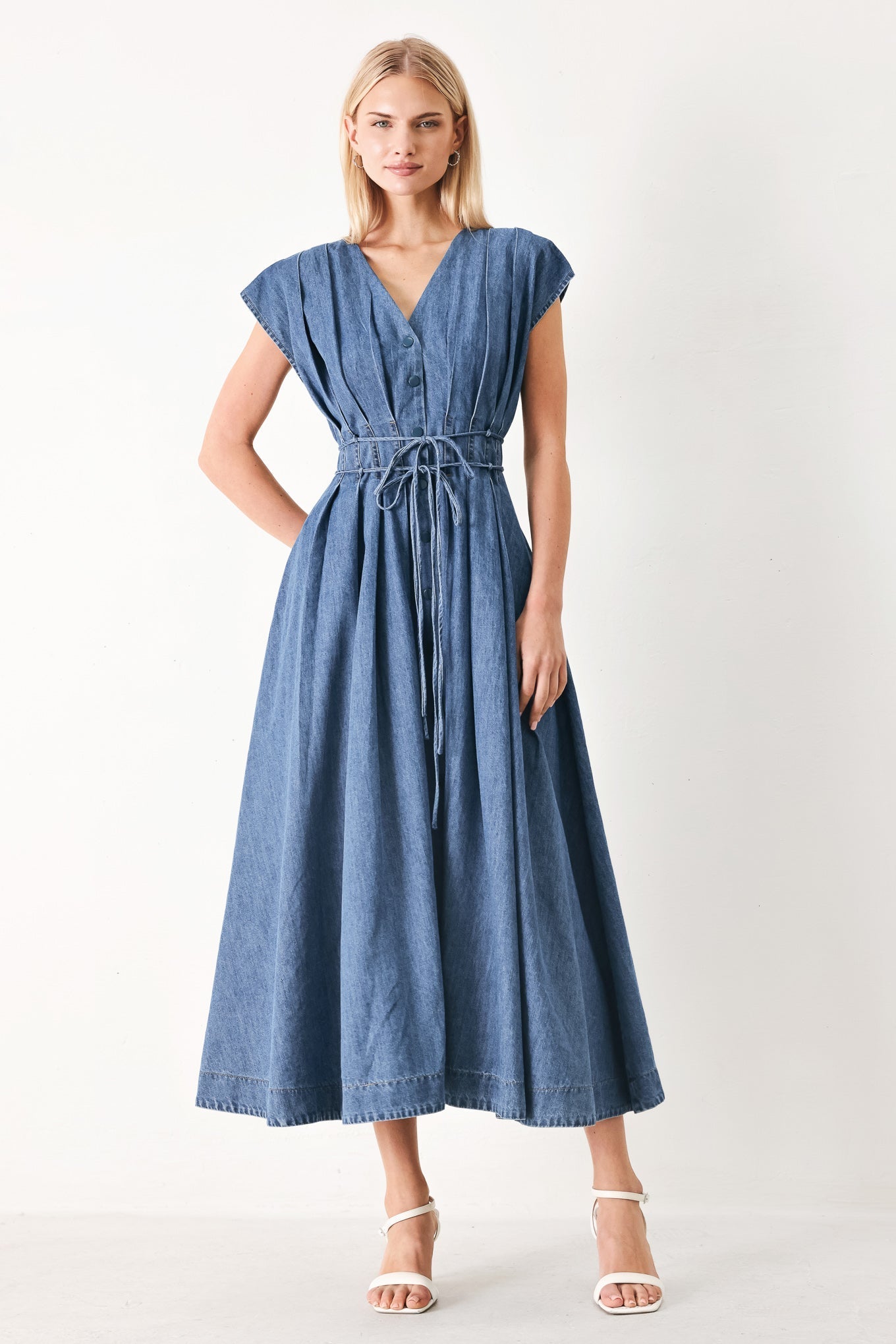 MIDNIGHT FLOW DENIM MIDI DRESS Flying Tomato