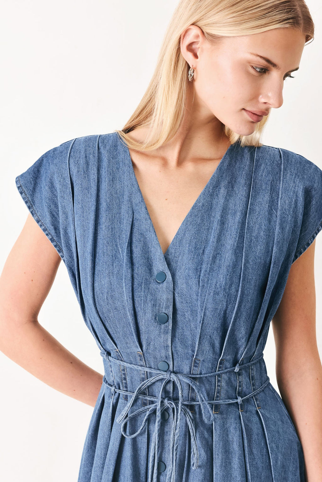 MIDNIGHT FLOW DENIM MIDI DRESS Flying Tomato