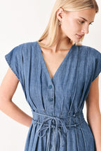 MIDNIGHT FLOW DENIM MIDI DRESS Flying Tomato