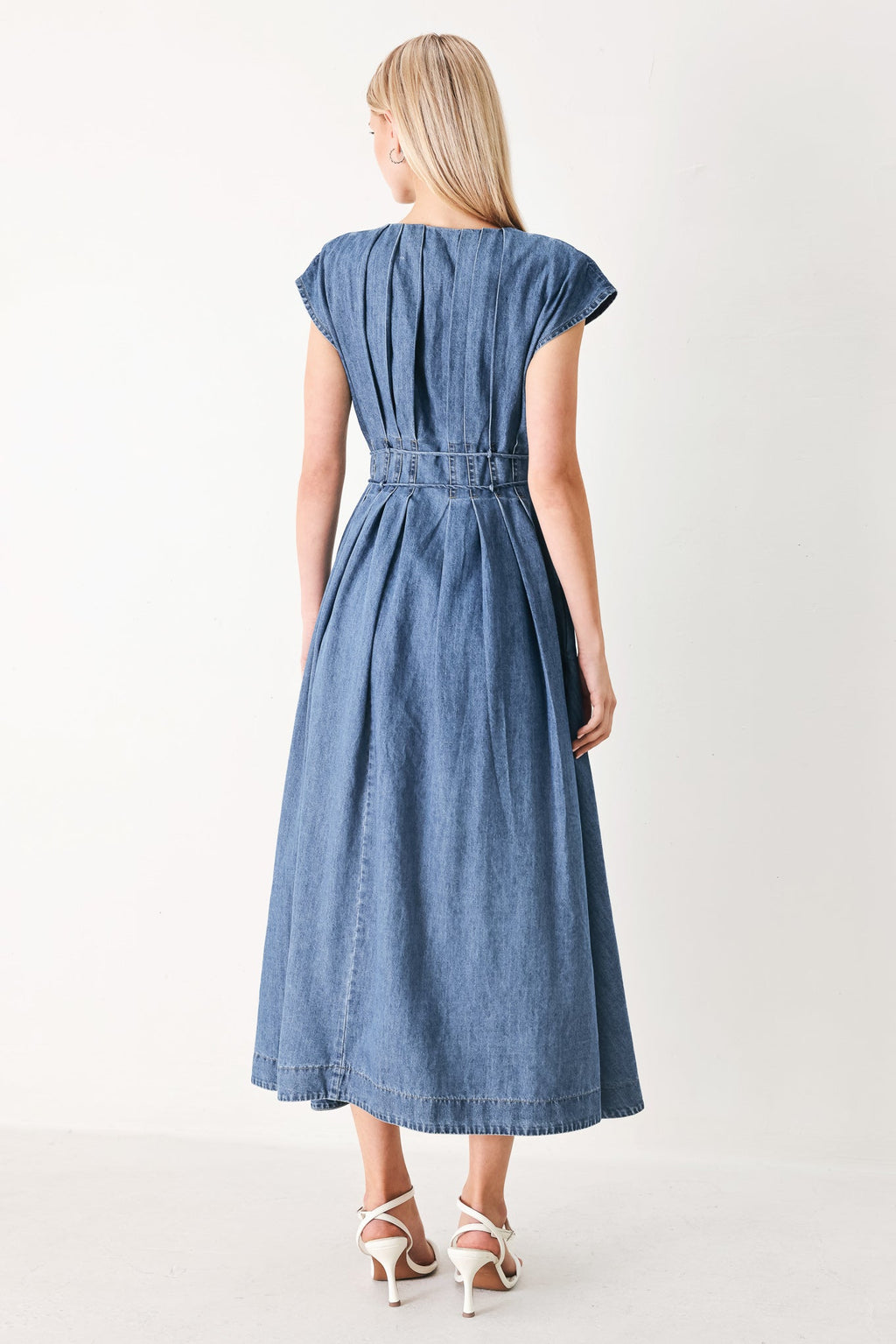 MIDNIGHT FLOW DENIM MIDI DRESS Flying Tomato