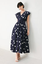 BLUE MOON DOT WOVEN MIDI DRESS Flying Tomato