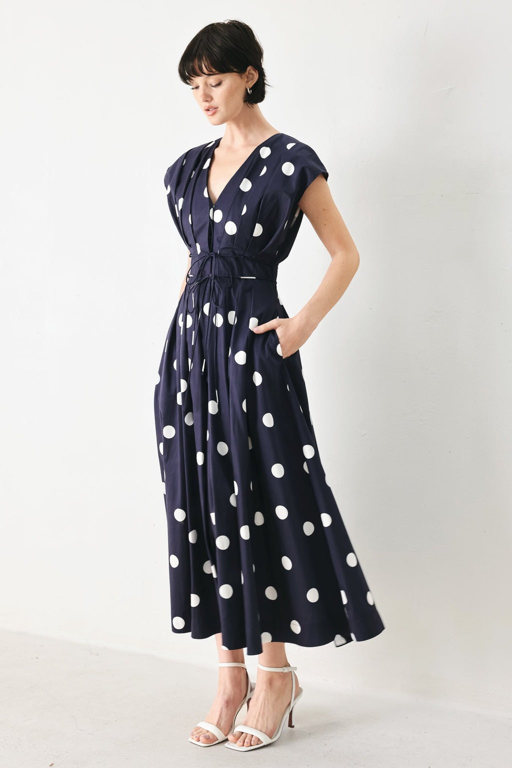 BLUE MOON DOT WOVEN MIDI DRESS Flying Tomato