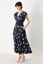 BLUE MOON DOT WOVEN MIDI DRESS Flying Tomato
