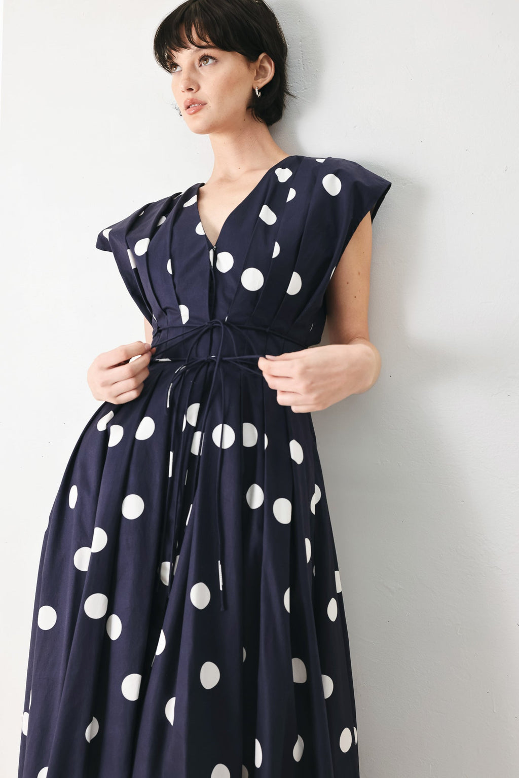 BLUE MOON DOT WOVEN MIDI DRESS Flying Tomato