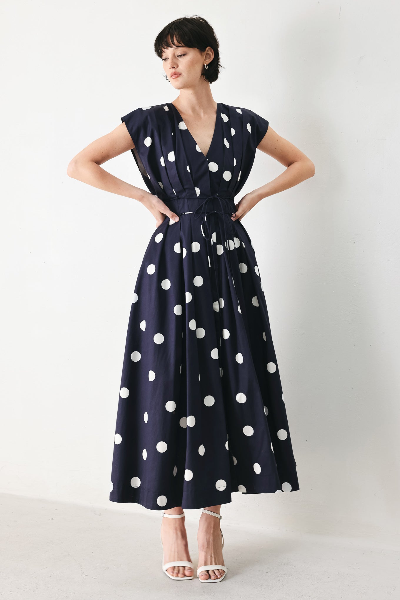BLUE MOON DOT WOVEN MIDI DRESS Flying Tomato