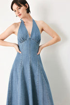 BLUE BLOSSOM DENIM MIDI DRESS Flying Tomato